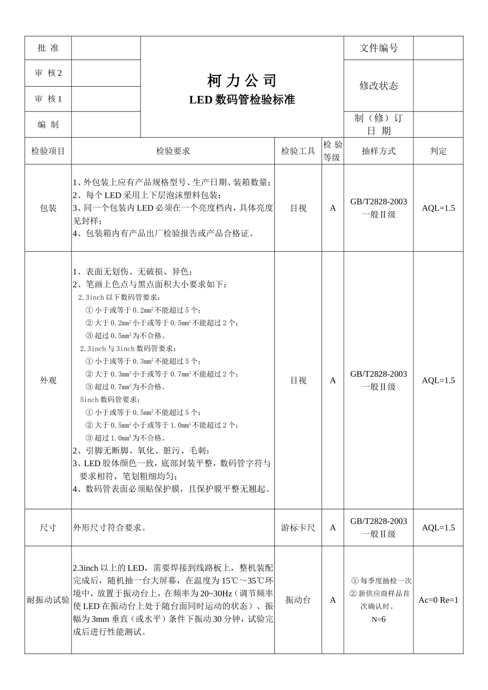 110507LED数码管检验标准.doc_第1页
