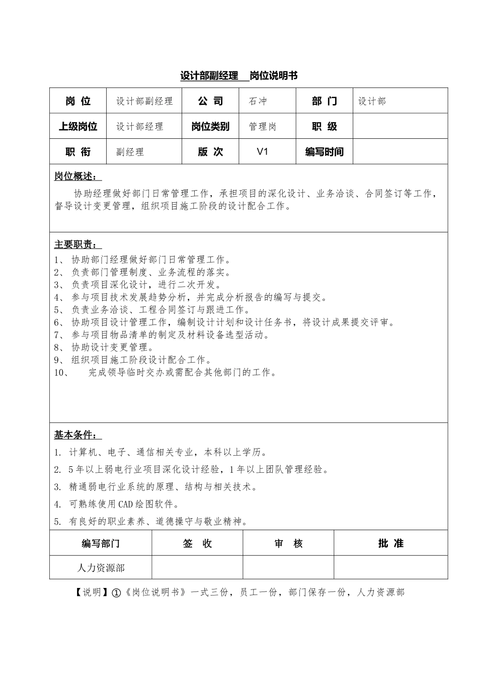 23-01设计部副经理岗位说明书.docx_第1页