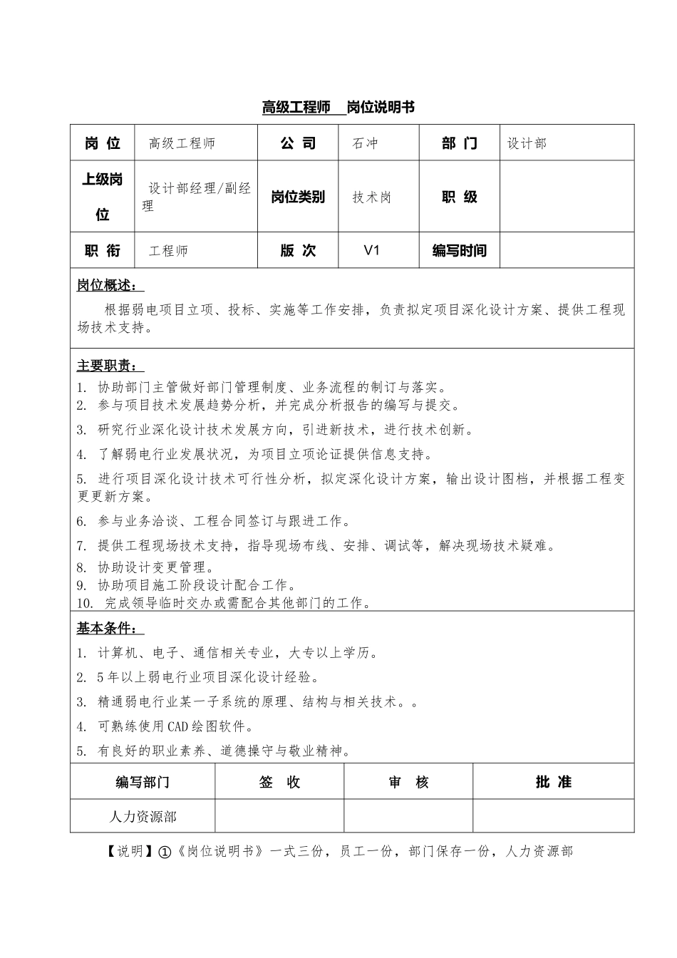 24-01高级工程师岗位说明书.docx_第1页