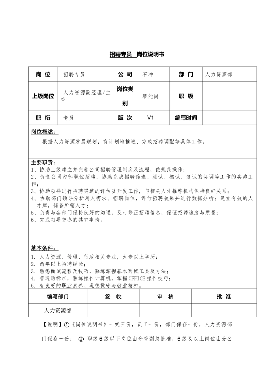 32-01招聘专员岗位说明书.docx_第1页