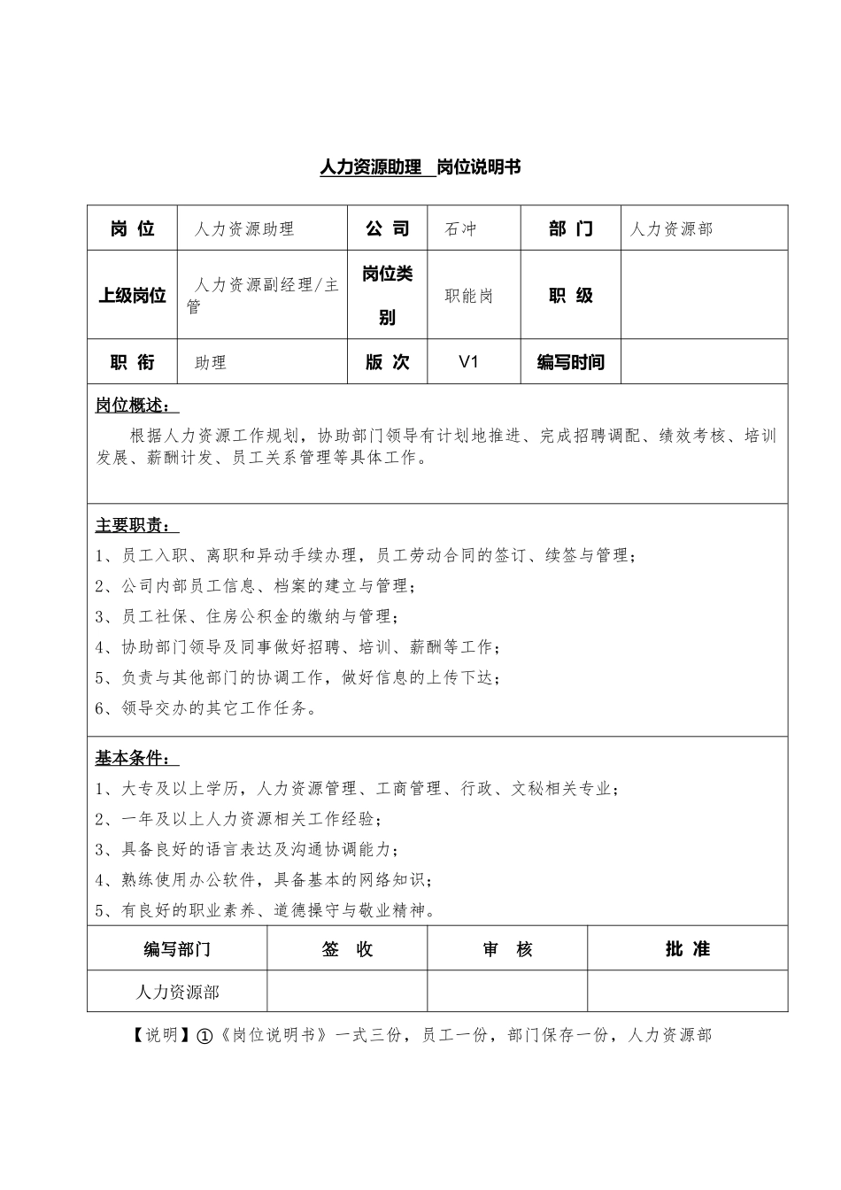 34-01人力资源助理岗位说明书.docx_第1页