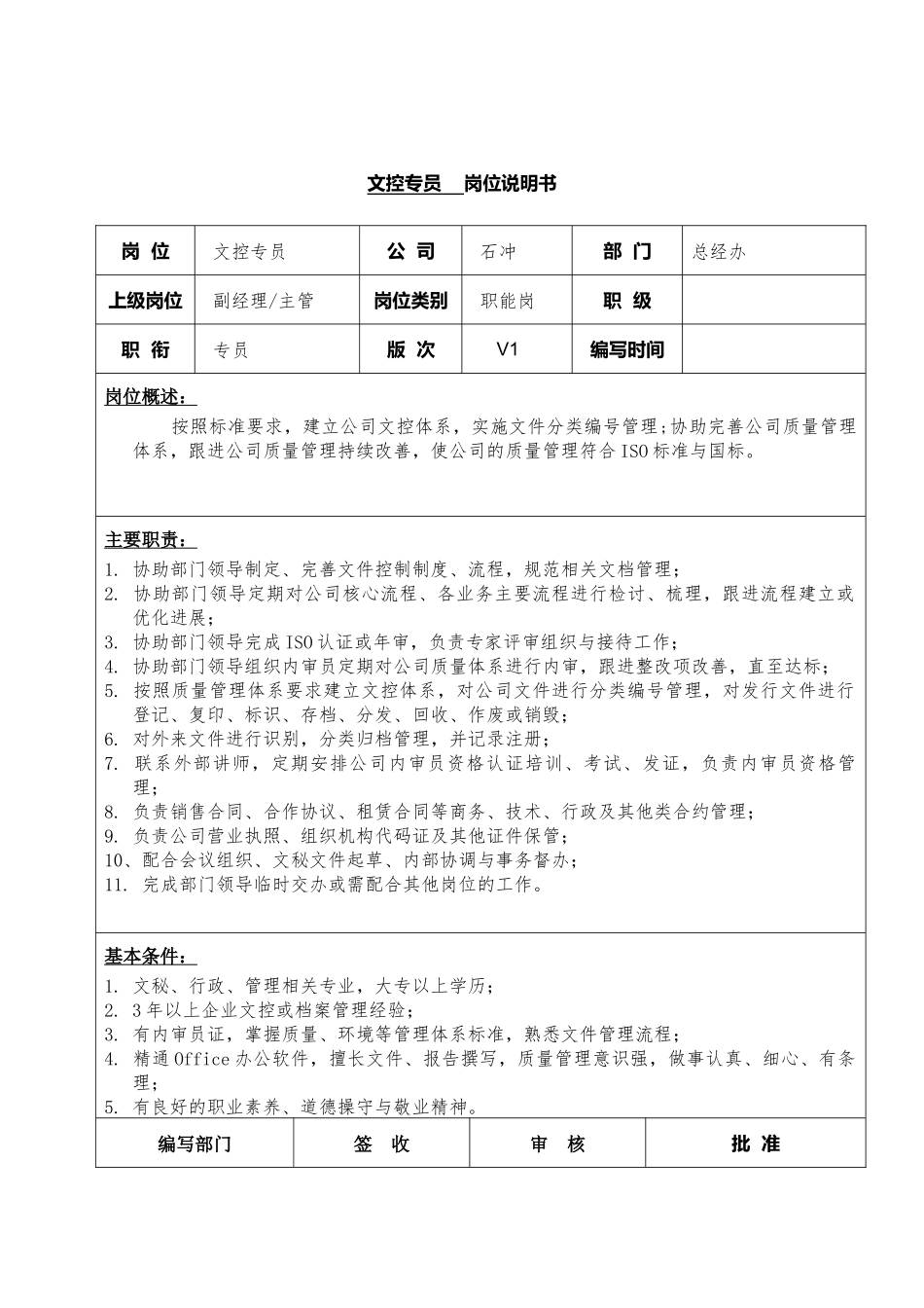 44-01文控专员岗位说明书.docx_第1页