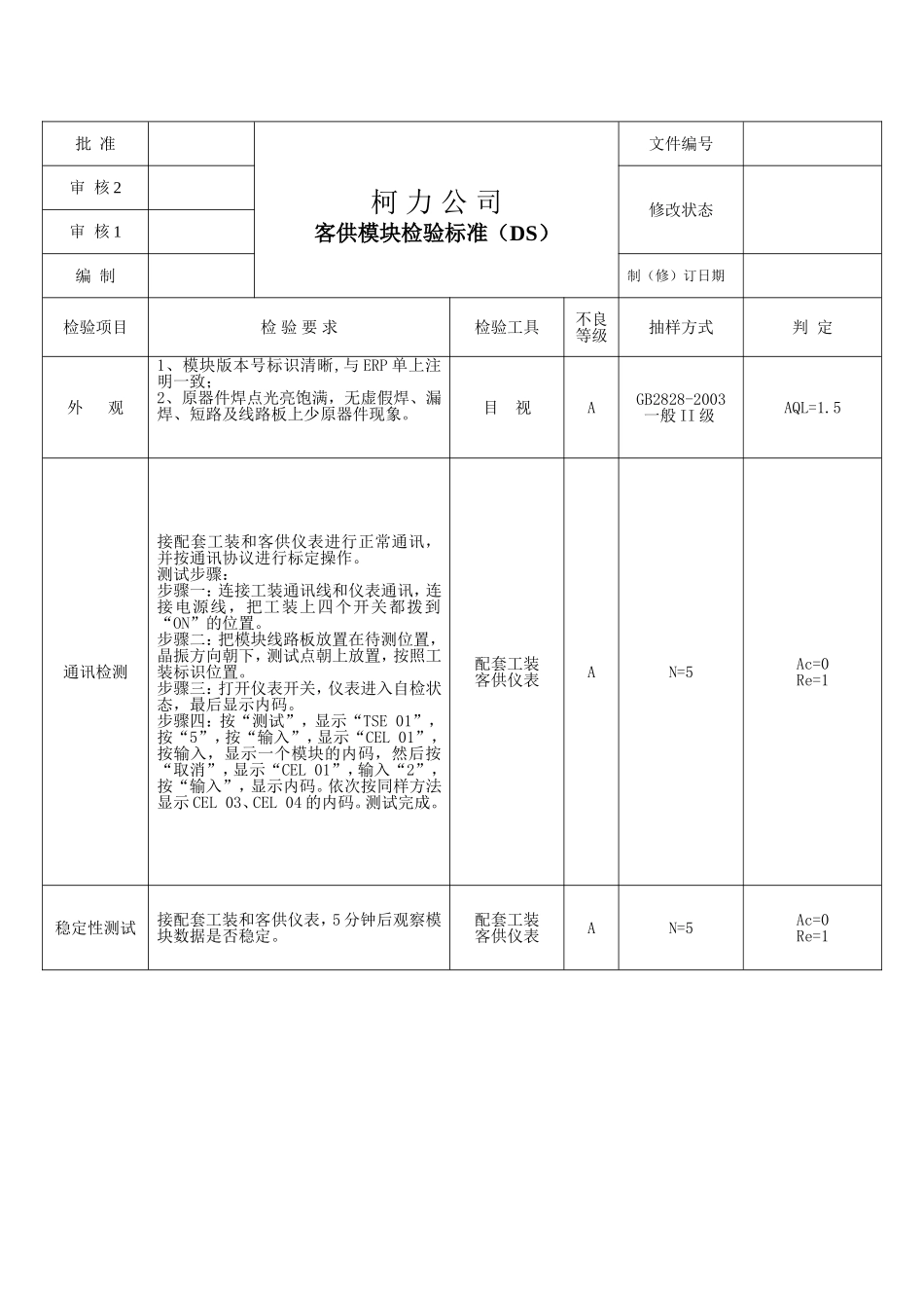 101109客供模块检验标准.doc_第1页