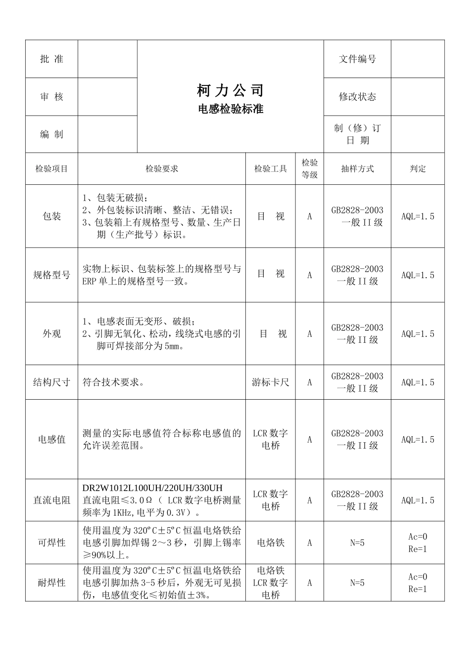 100908电感器检验标准.doc_第1页