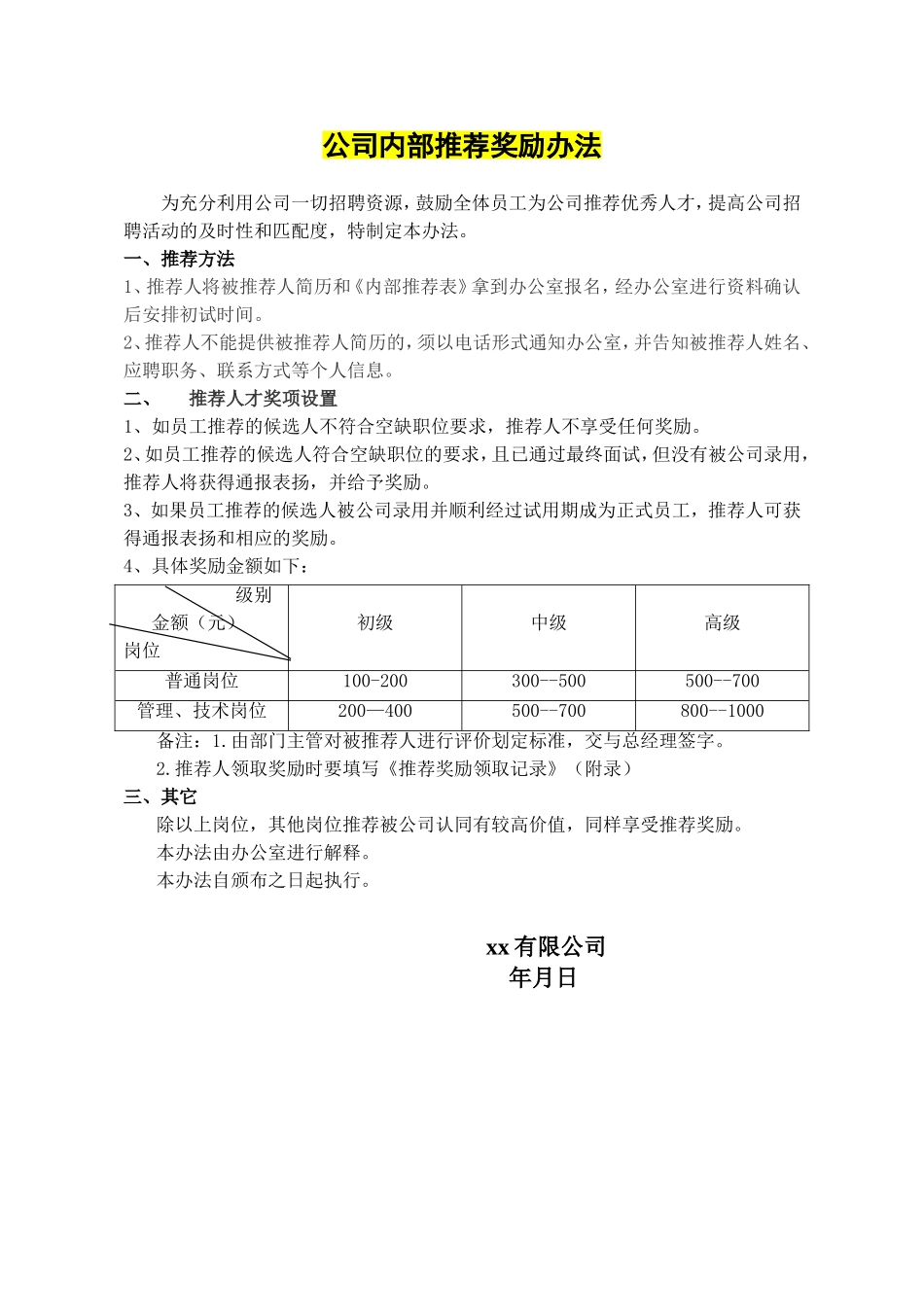 公司内部推荐奖励办法 3页.doc_第1页