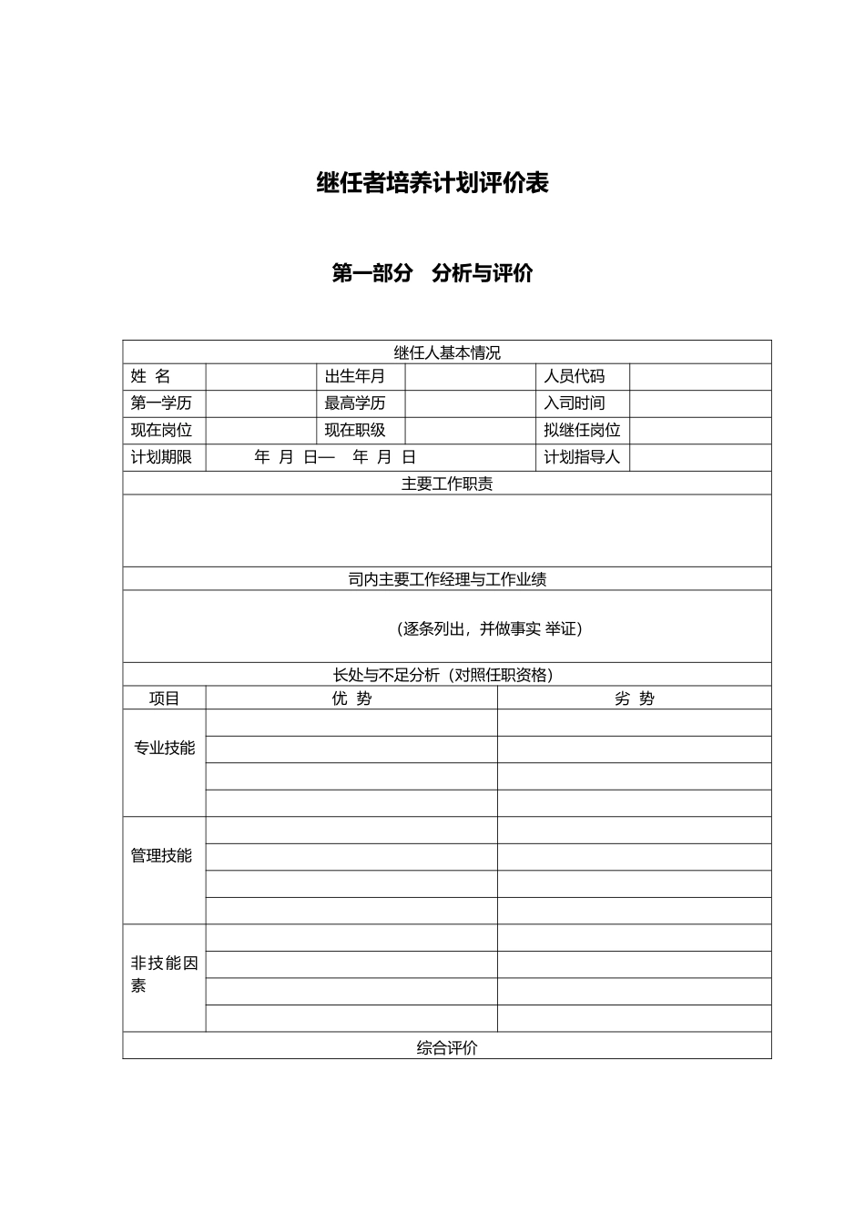 继任者培养计划评价表格模板范本 6页.doc_第2页