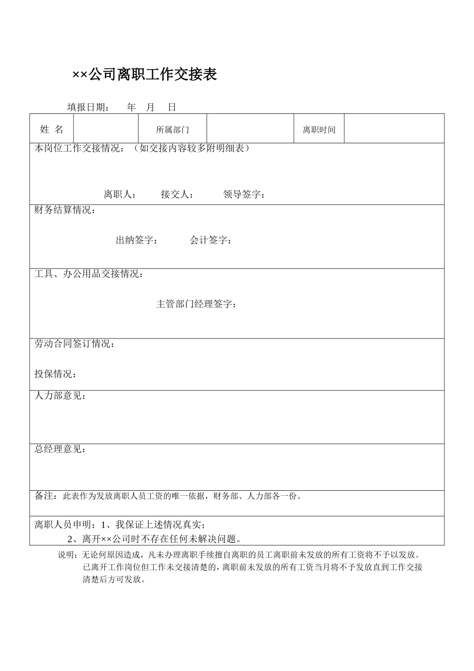 离职工作交接表.doc_第1页