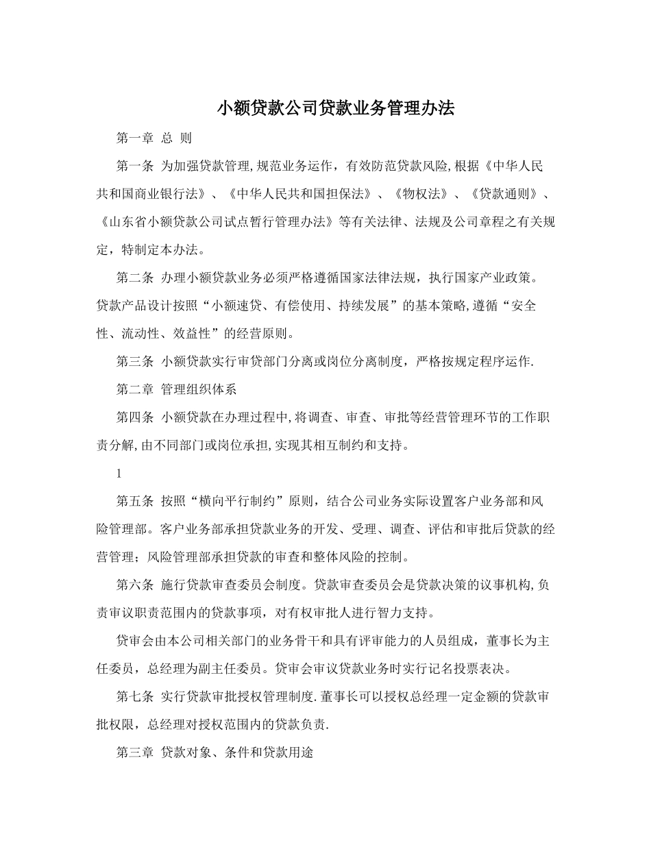 小额贷款公司贷款业务管理办法.doc_第1页
