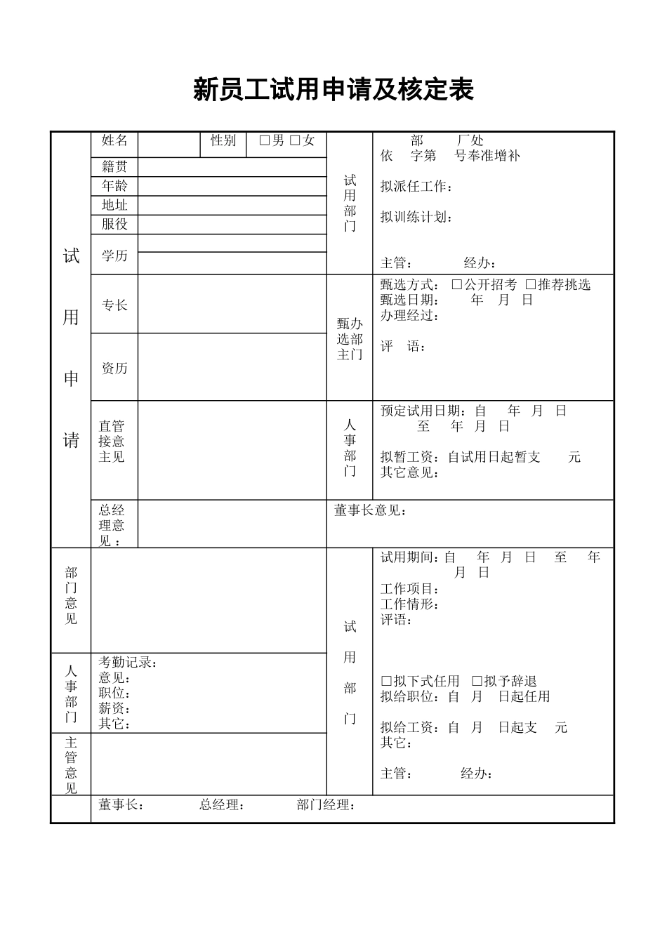 新员工试用申请及核定表 (2).doc_第1页