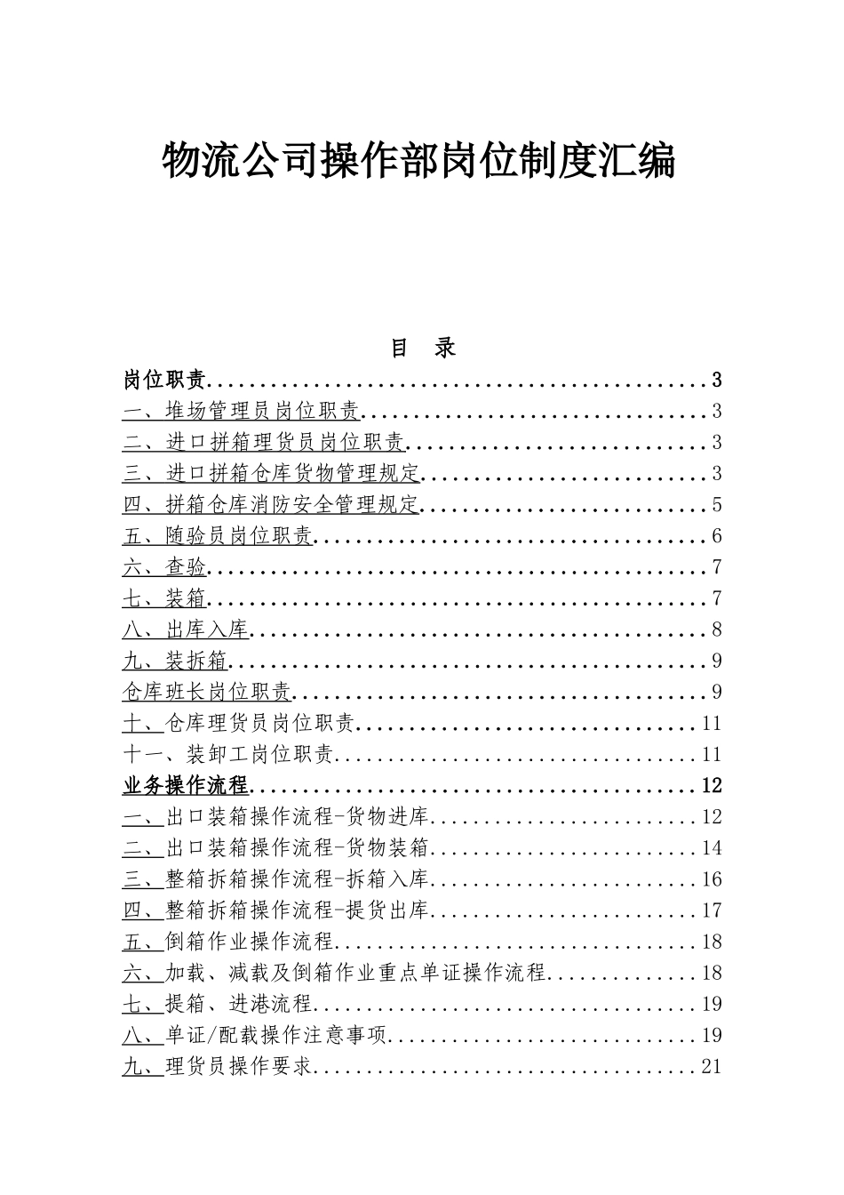 物流公司操作部岗位制度汇编.docx_第1页