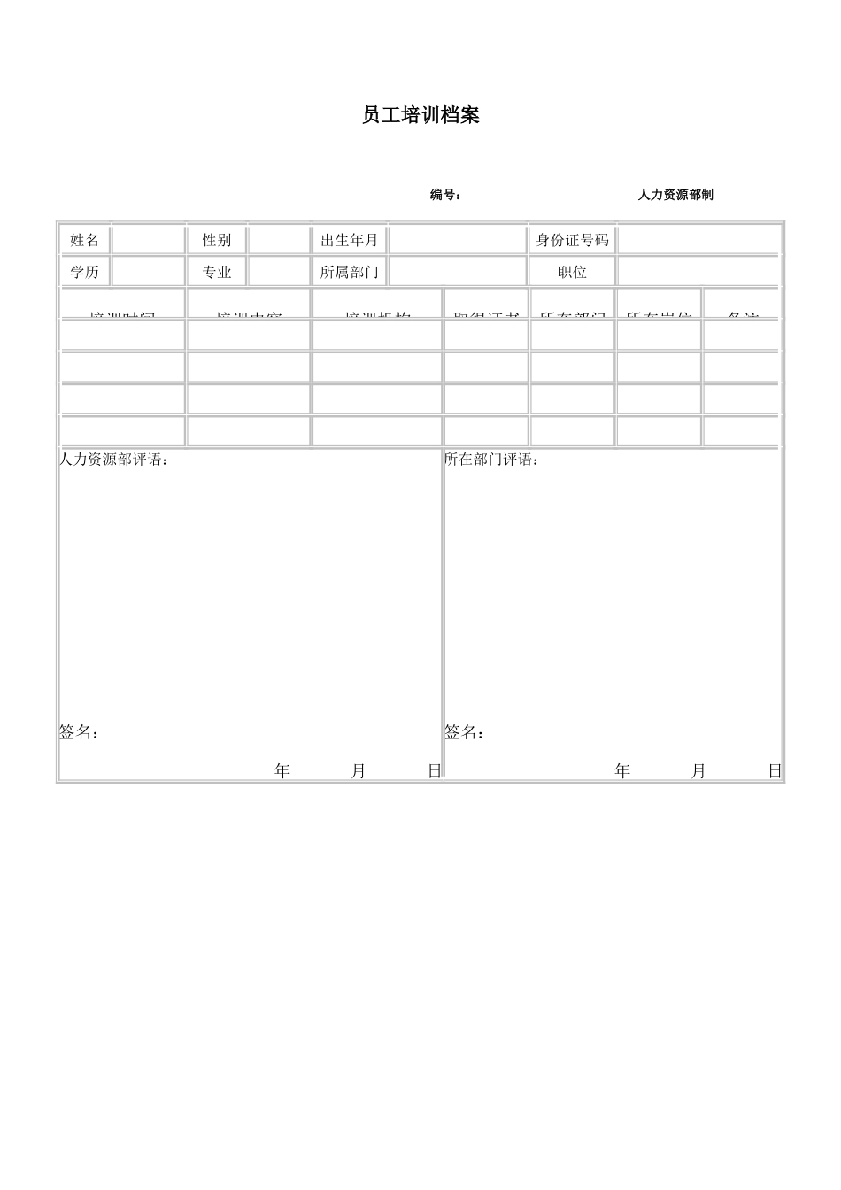 员工培训档案表.doc_第1页
