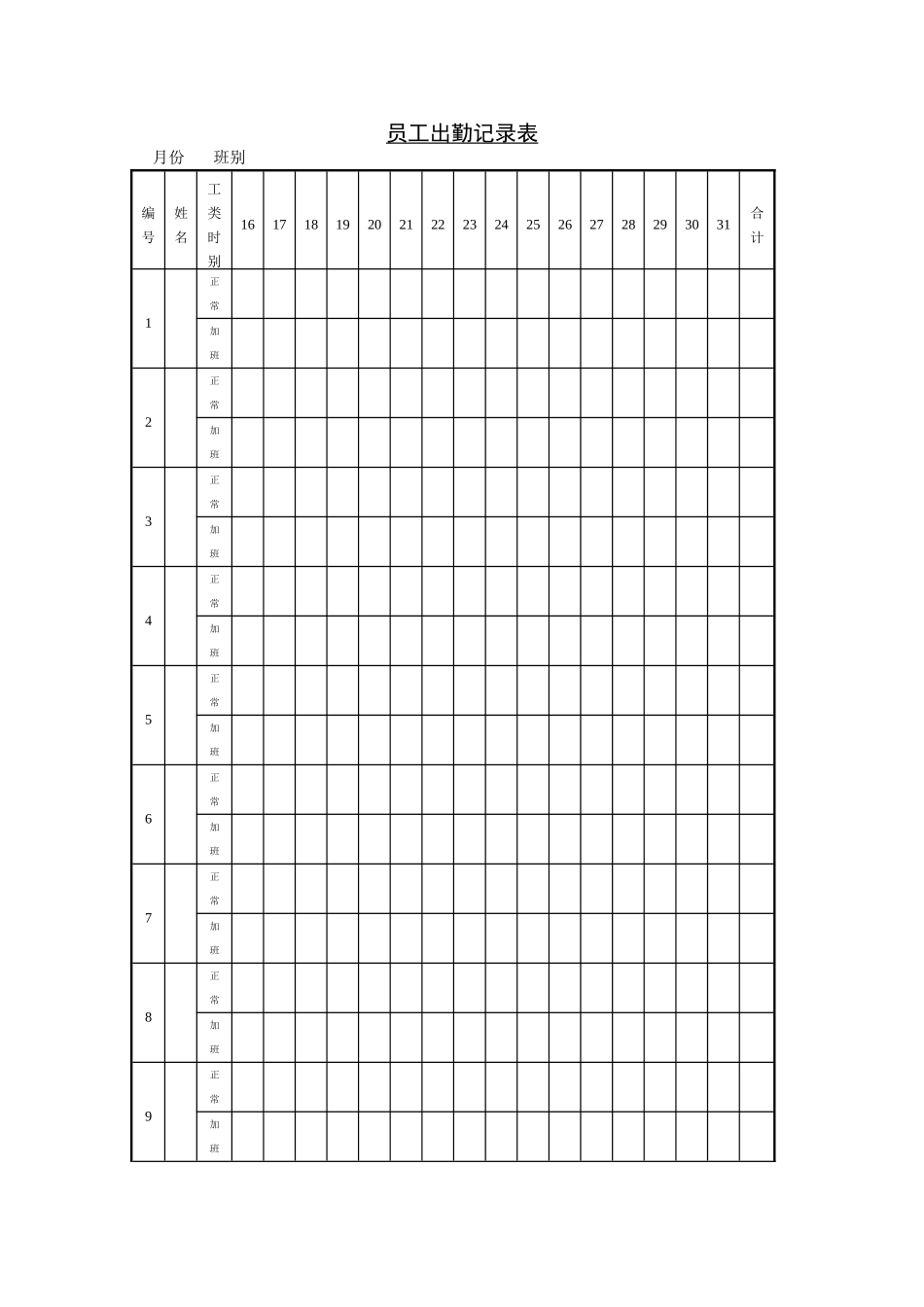 员工出勤记录表.doc_第1页