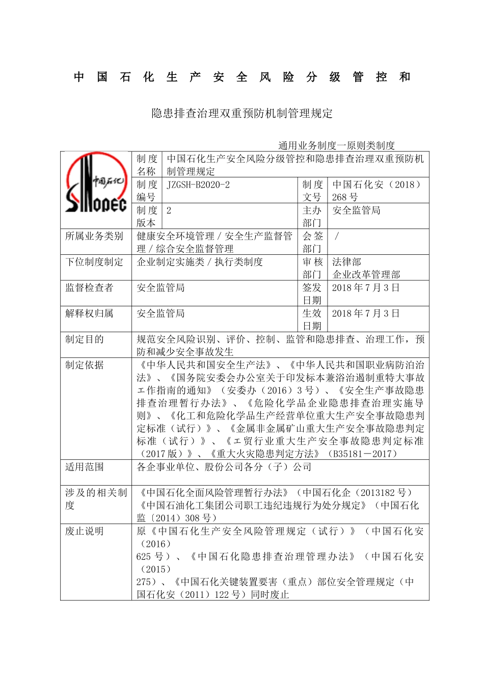中国石化生产安全风险分级管控和名称隐患排查治理双重预防机制管理规定.docx_第2页