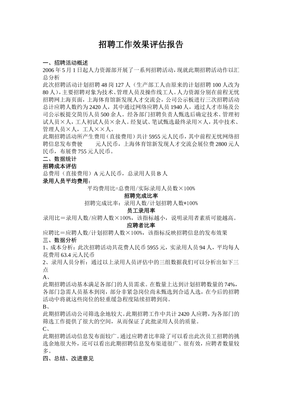 招聘工作效果评估报告范本.doc_第1页