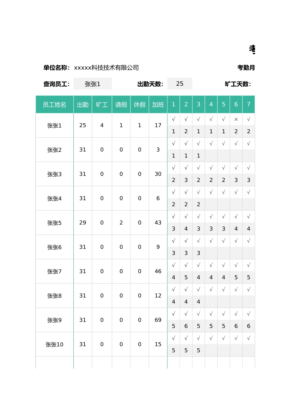 加班调休20考勤表-加班工时统计表.xlsx_第1页