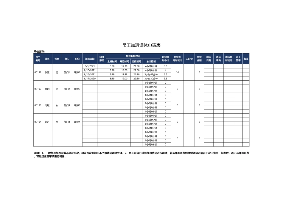 加班调休员工加班调休申请表1.xlsx_第1页