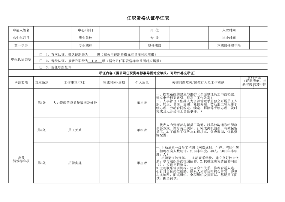 【表格】任职资格认证举证表.xls_第1页