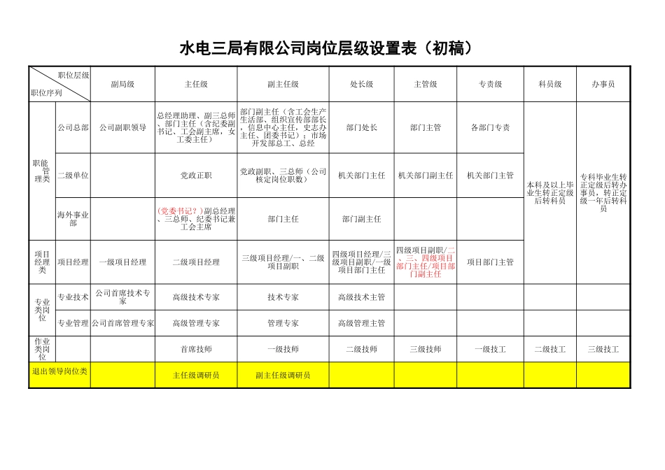 【表格】岗位层级设置表(初稿).xls_第1页