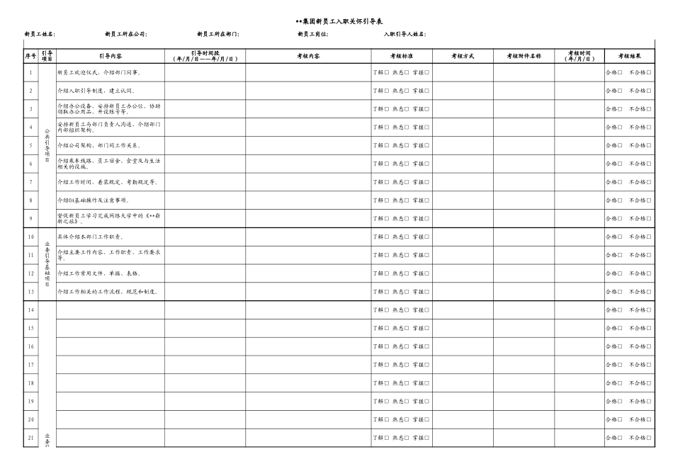 【表单】新员工入职关怀引导表.xls_第1页