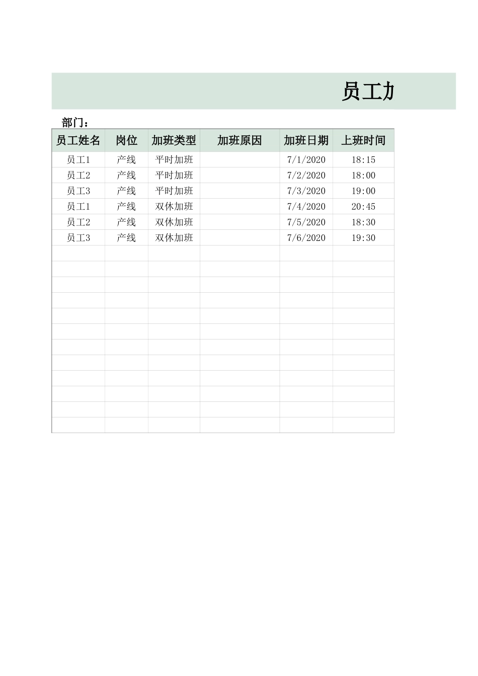 加班调休27员工加班登记表.xlsx_第1页