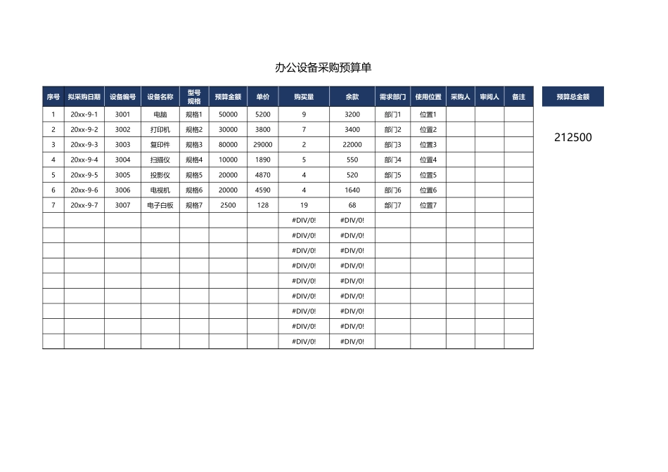 【办公设施】办公设备采购预算单 (2).xlsx_第1页