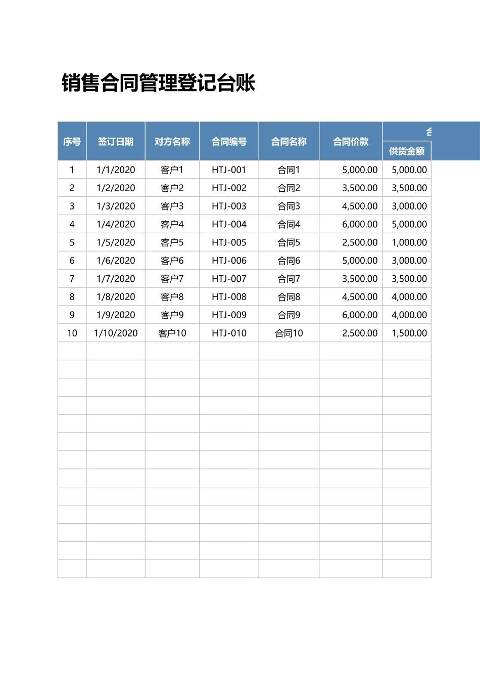 【管理表格】-06 -销售合同管理登记表 (2).xlsx_第1页