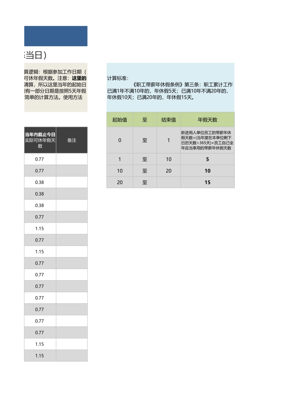 【薪酬管理工具】员工年假计算器（按国家劳动法截止到动态当日）.xlsx_第3页