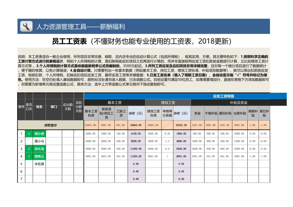 【薪酬福利管理工具】员工工资表（不懂财务也能专业使用的工资表）.xlsx_第1页