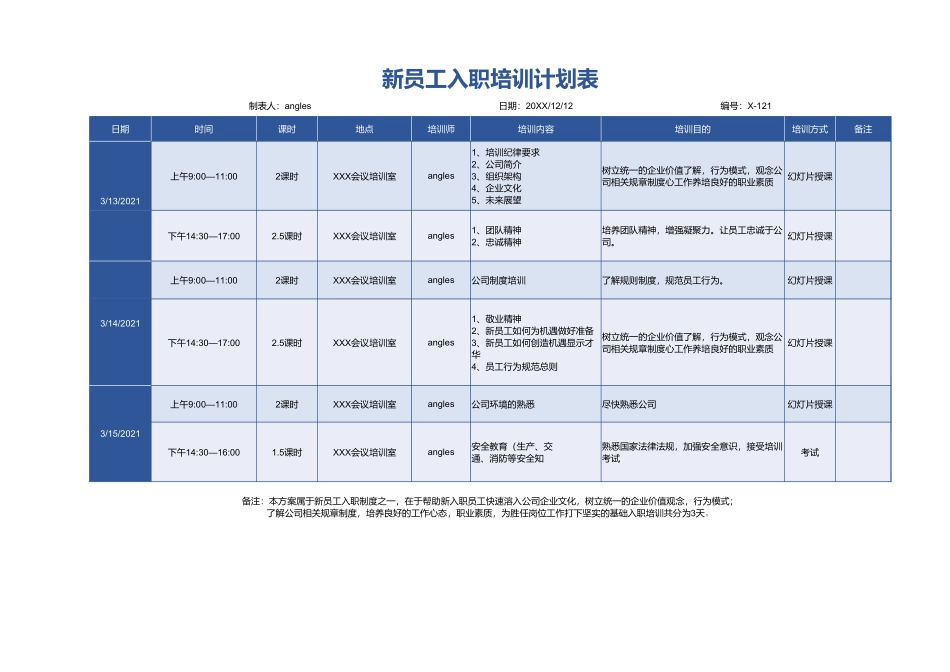 01-【培训计划】02-新员工入职培训计划表 (2).xlsx_第1页