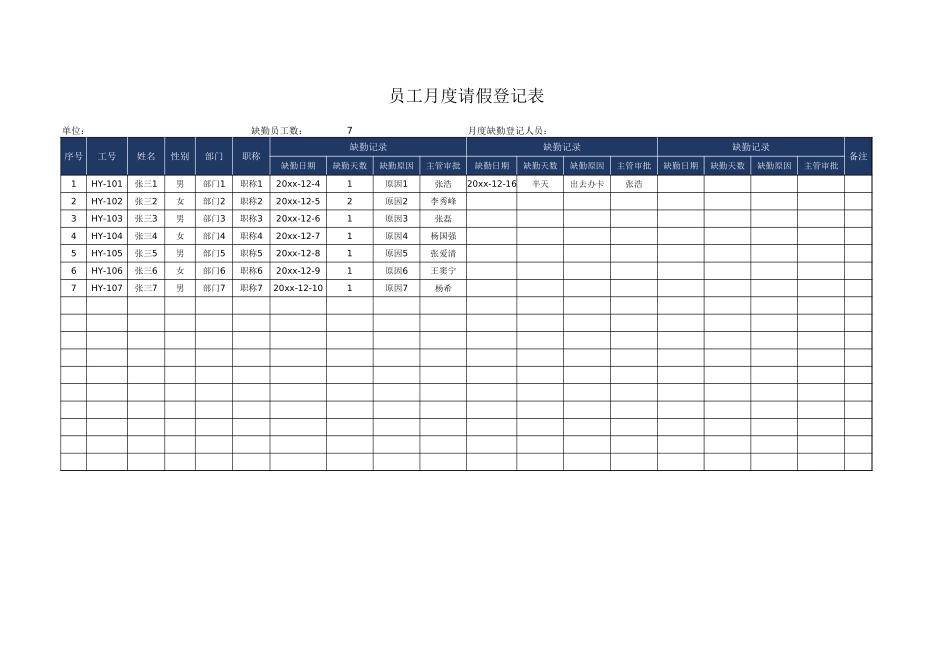 01-【请休假】-05-员工月度请假登记表.xlsx_第1页