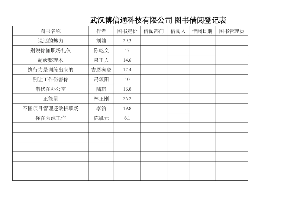 01 -公司图书借阅登记表(使用版) (2).xls_第1页