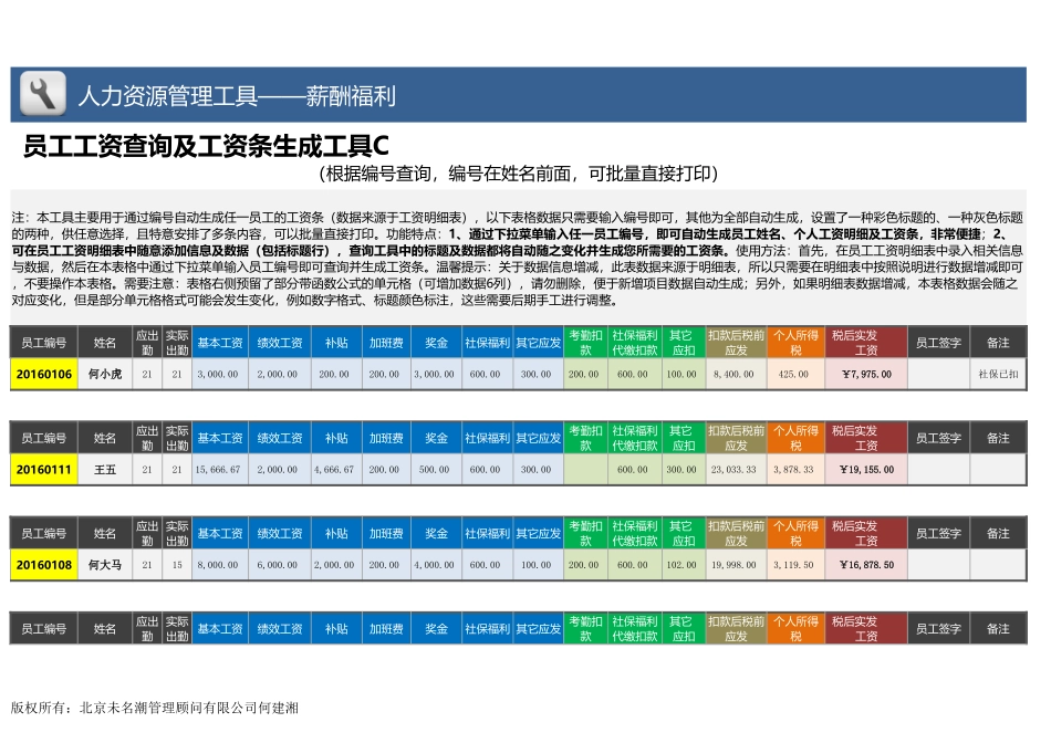 【薪酬福利管理工具】工资查询及工资条生成工具C（任一编号在姓名前）.xlsx_第1页