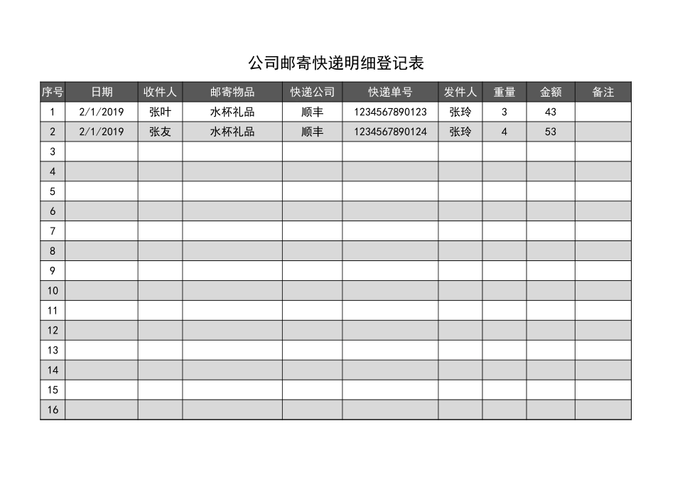 02-【管理表格】-05-公司邮寄快递明细登记表 (2).xlsx_第1页