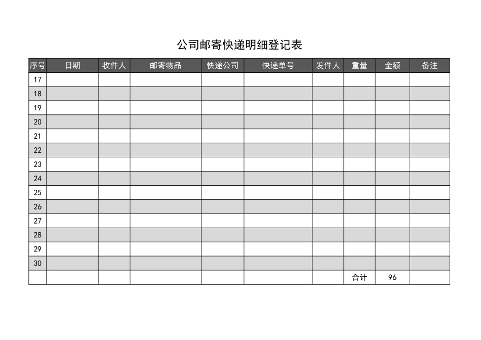 02-【管理表格】-05-公司邮寄快递明细登记表 (2).xlsx_第2页