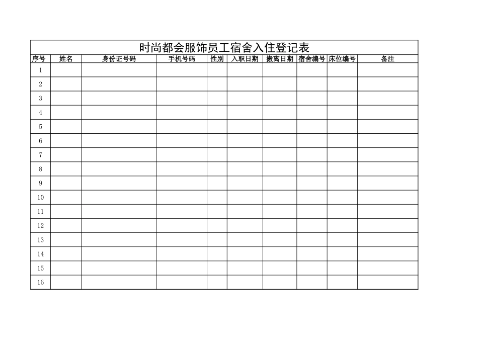 02-【管理表格】-07-宿舍入住登记表 (2).xls_第1页