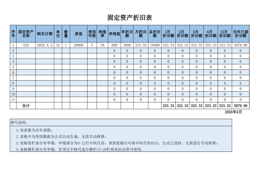 03-【固定资产管理】-13-固定资产折旧表.xlsx_第1页