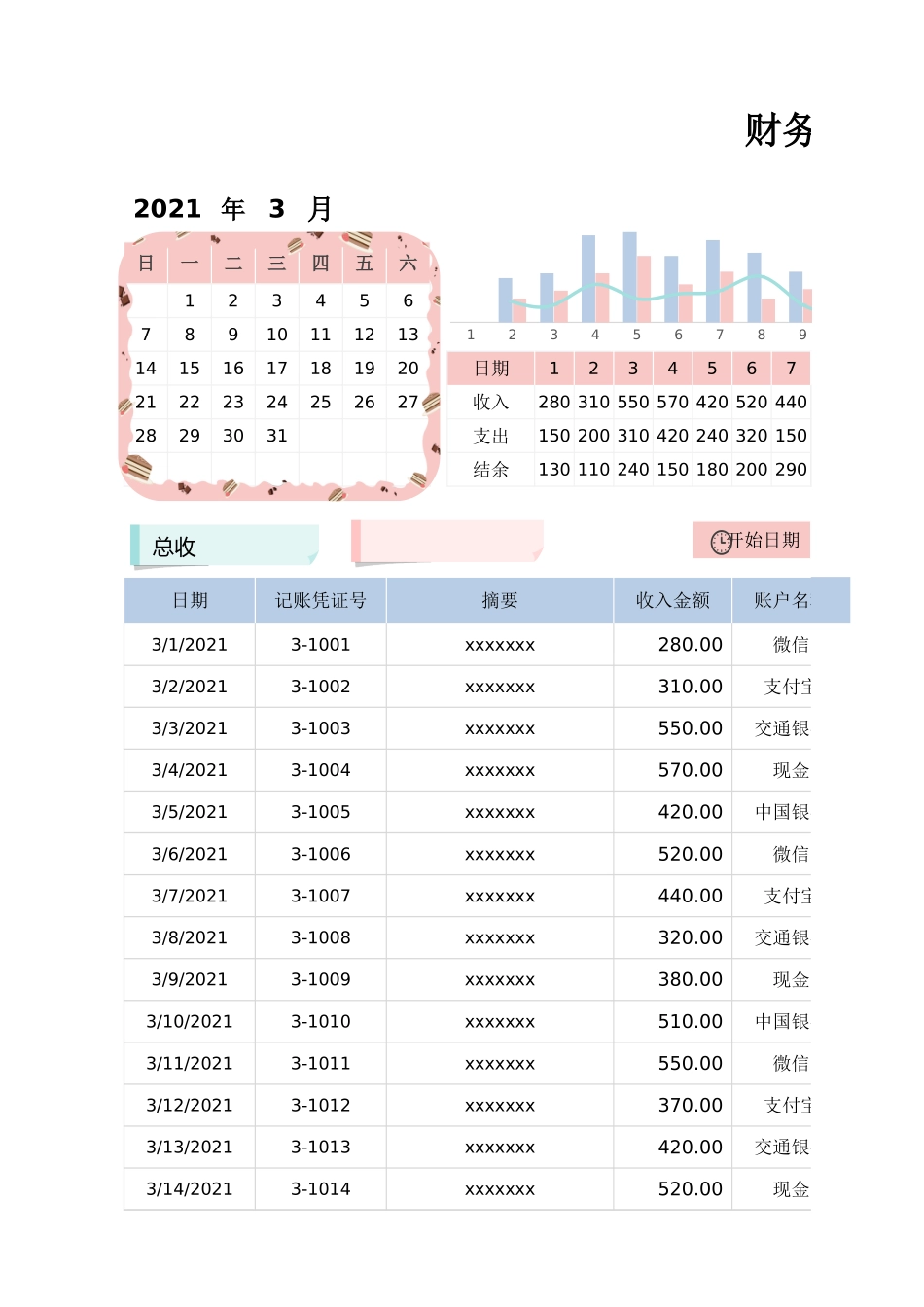 02-【管理表格】-16 -财务收支记账表-可视化图表 (2).xlsx_第1页