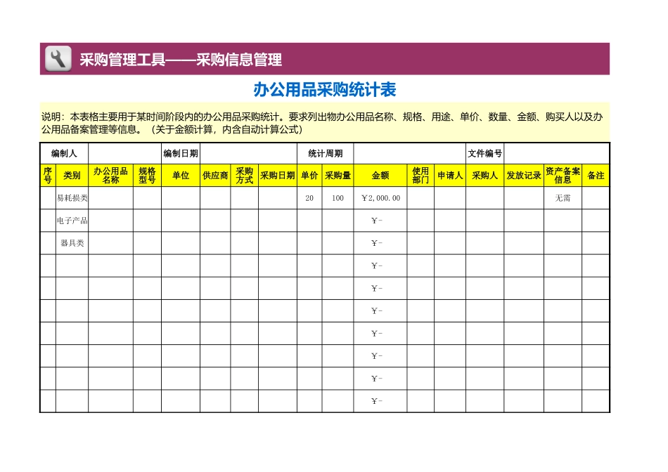 02-【管理表格】-14-办公用品采购统计表.xlsx (2).xls_第1页