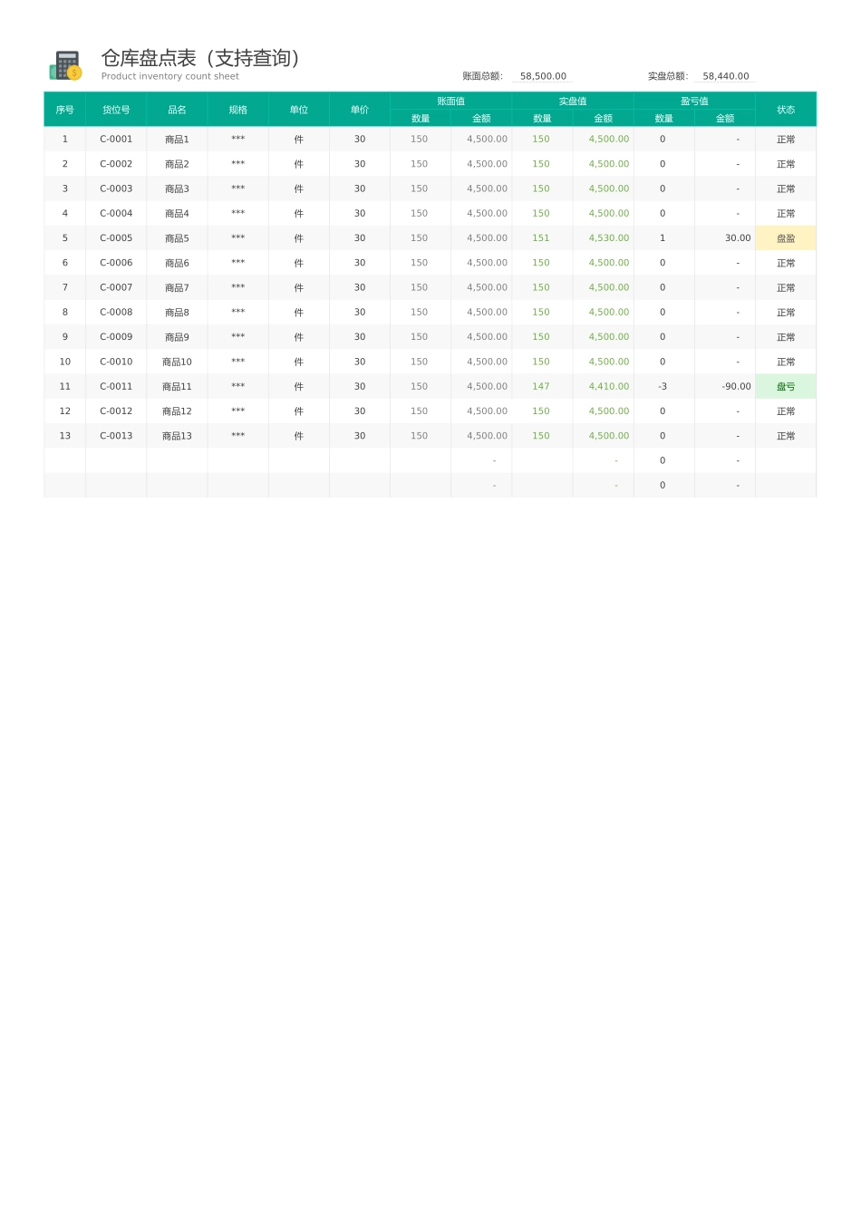 03-【管理表格】-23-仓库盘点表（支持查询） (2).xlsx_第1页