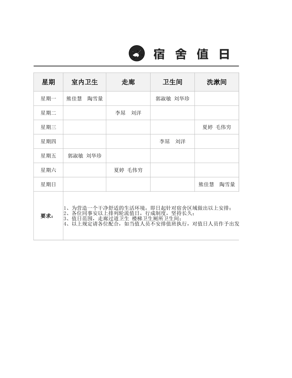 02-【管理表格】-17-员工宿舍值日表 (2).xlsx_第1页