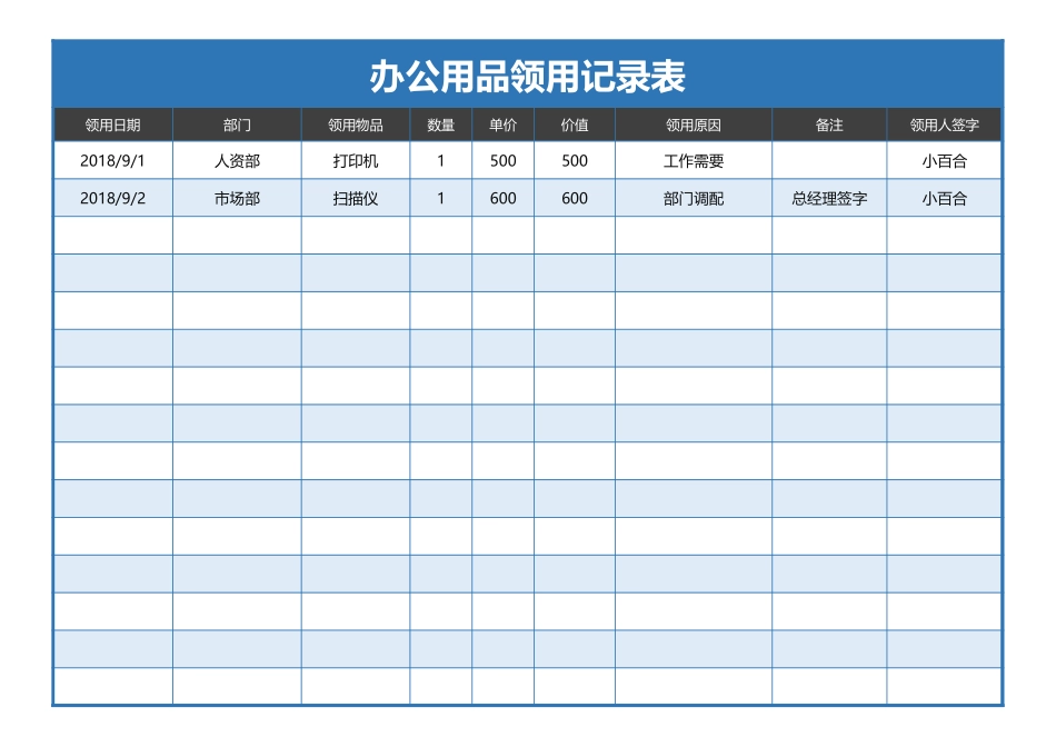 02-【管理表格】-19-办公用品领用记录表 (2).xlsx_第1页