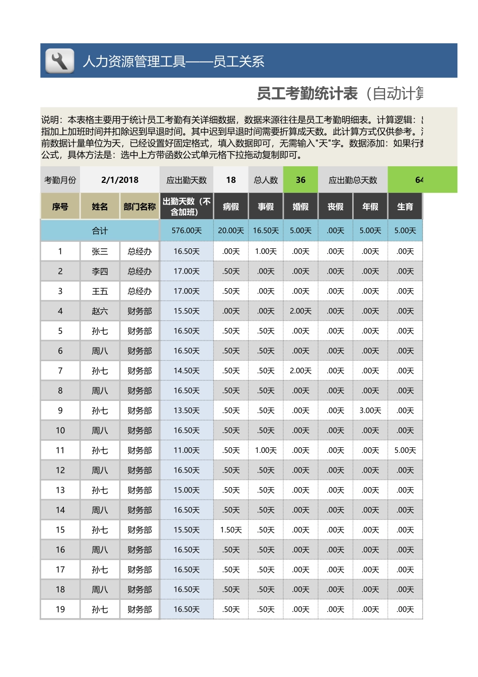 10-【考勤表格】-07-员工考勤统计表（自动计算出勤率） (2).xlsx_第1页