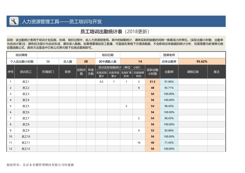 11-【其他】02-员工培训出勤统计表 (2).xlsx_第1页