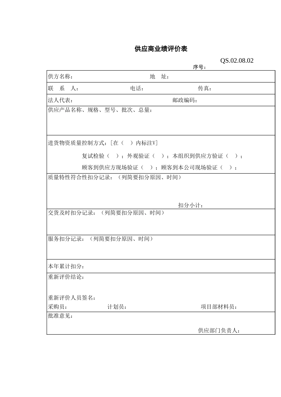 08-5采购管理程序附表（供应.XLS_第1页