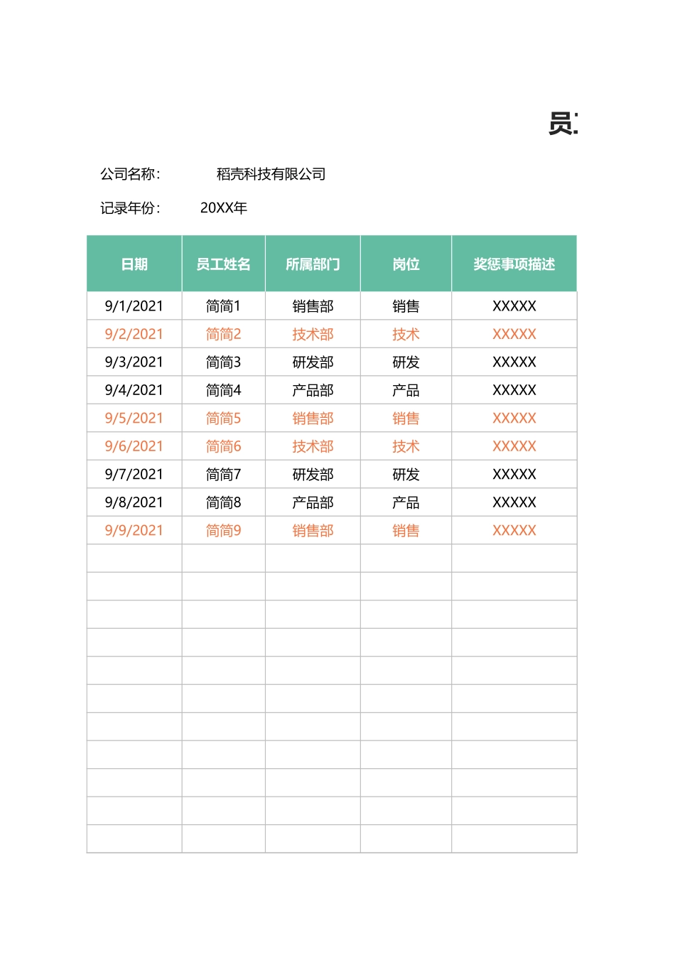 20-员工奖惩记录表 (2).xlsx_第1页
