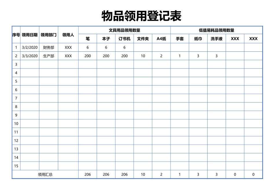 39行政管理物品领用记录表.xlsx_第1页