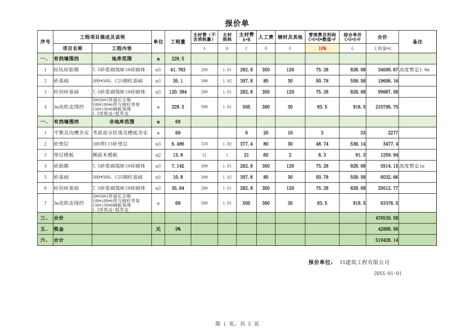 19 -建筑工程成本分析报价单 (2).xlsx_第1页