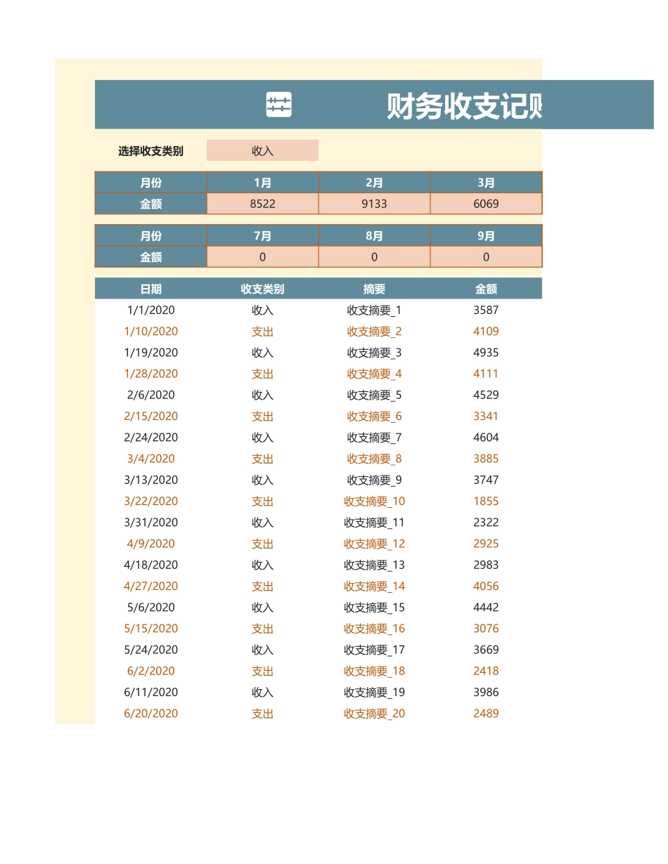 27财务收支记账表-月度统计汇总 (2).xlsx_第1页