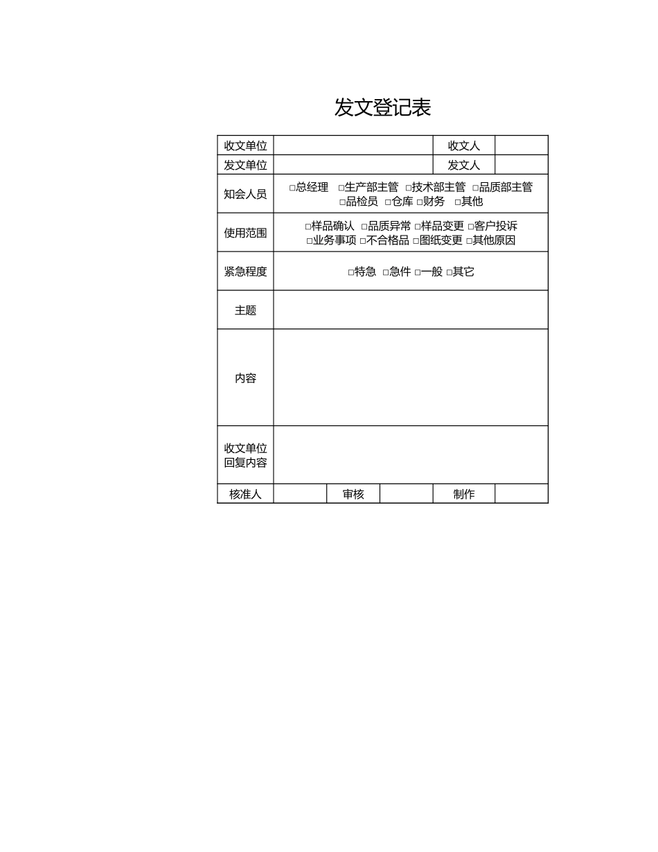 49行政人事部发文登记表.xls_第1页