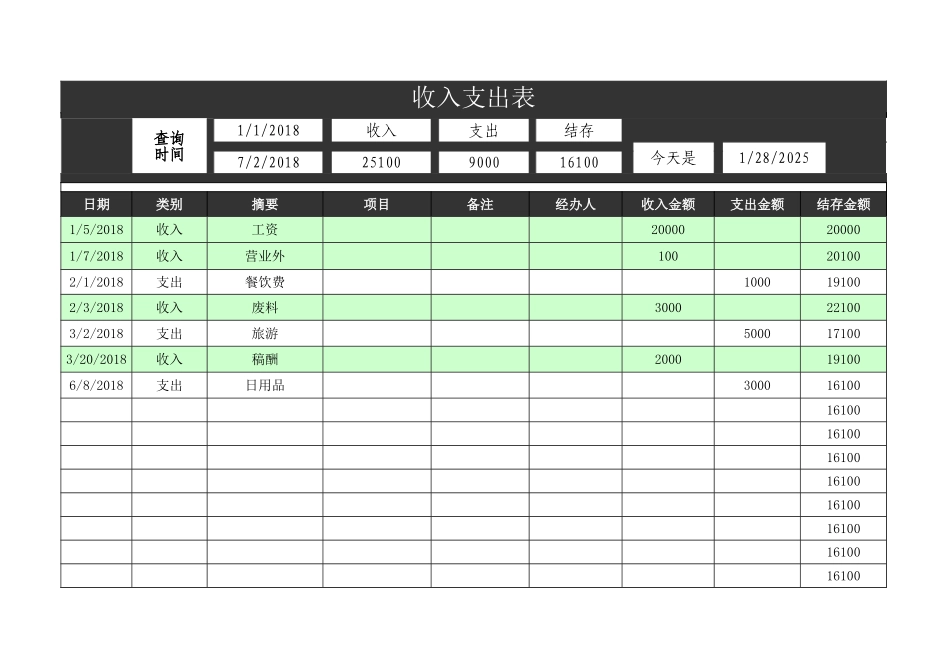 50收入支出表(可查询、自动更新日期）.xls_第1页